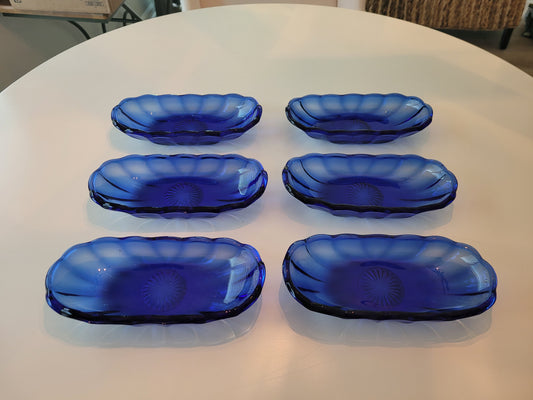 Anchor Hocking Cobalt Blue Ice Cream Sundae Six Dish Set