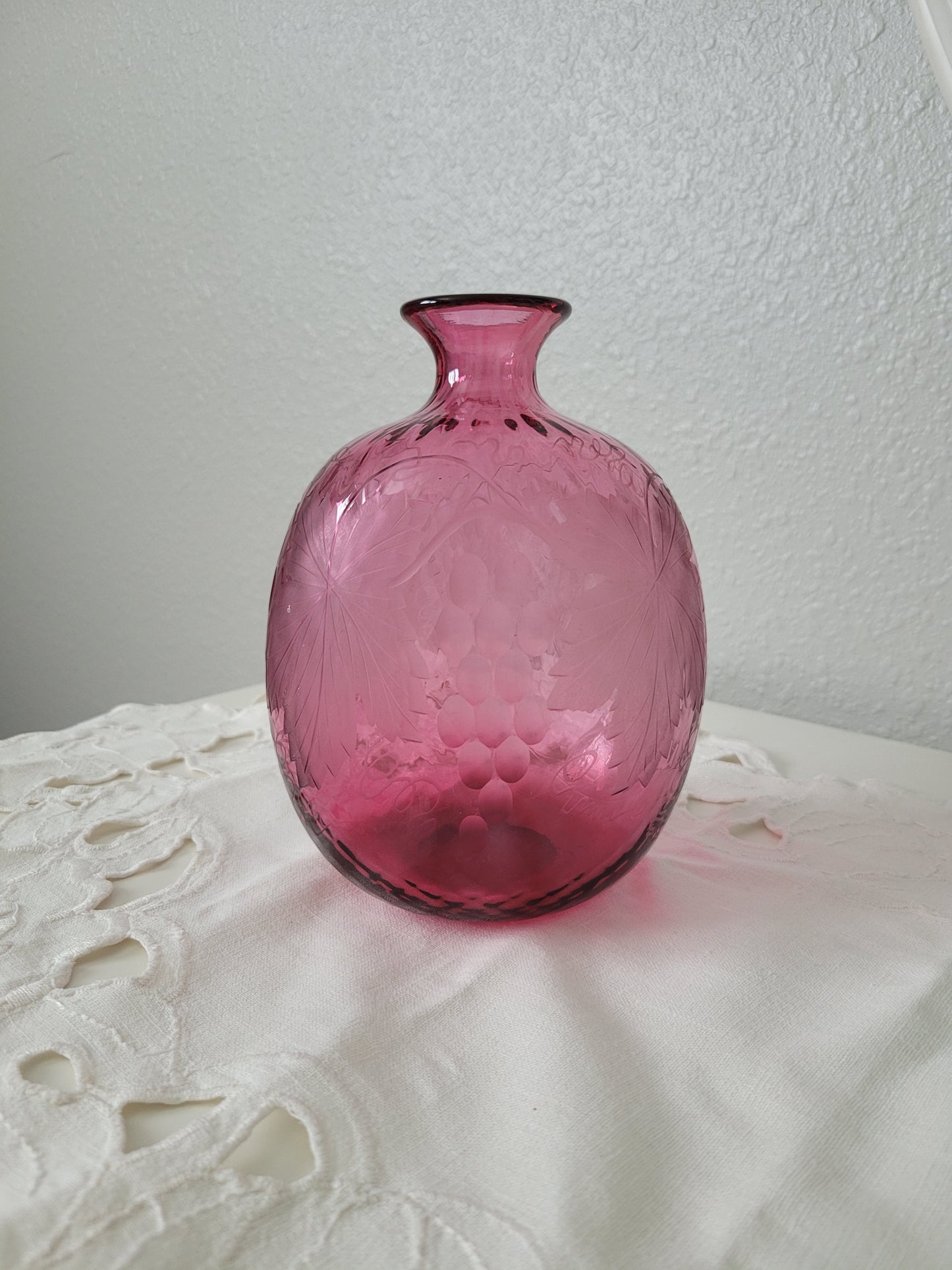 Cranberry Etched Glass Vase