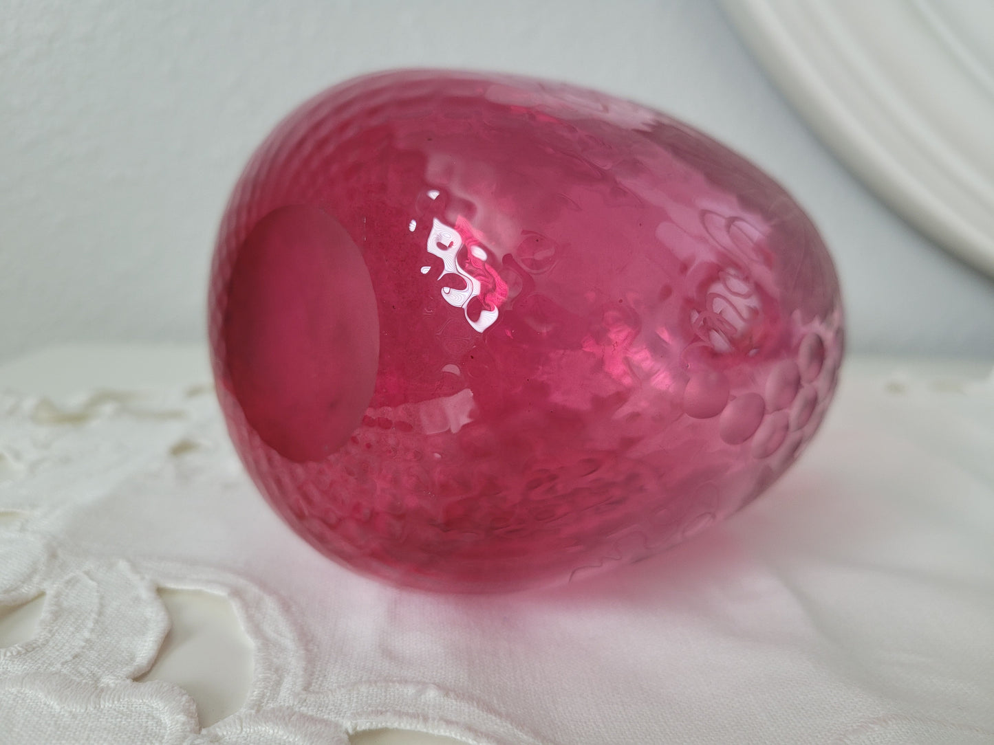 Cranberry Etched Glass Vase