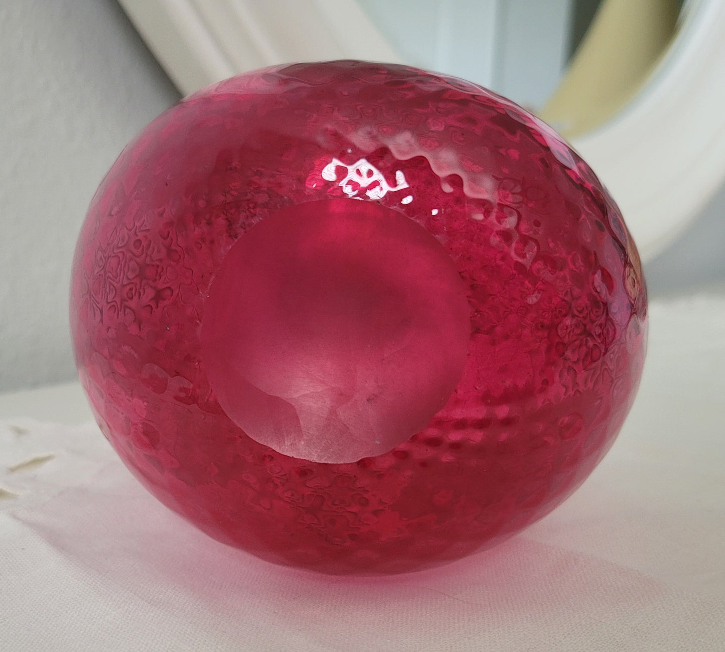 Cranberry Etched Glass Vase