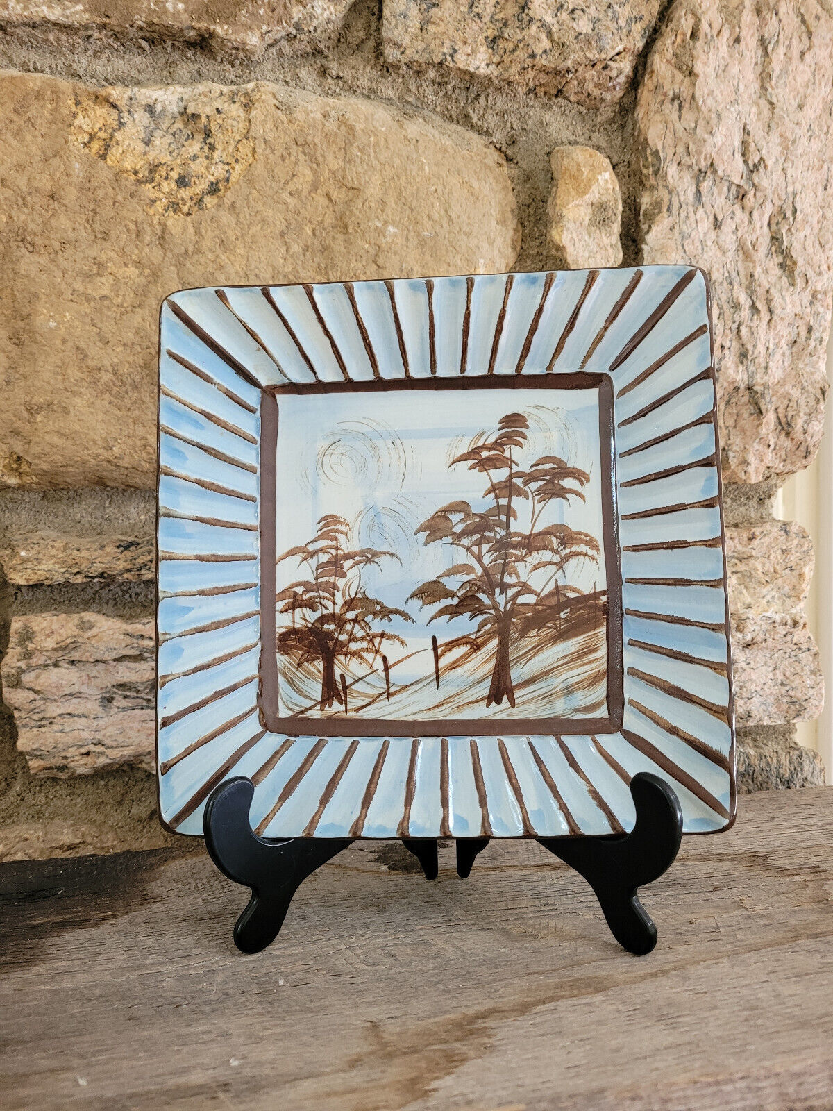 Gail Pittman Blue and Brown Dessert Plate