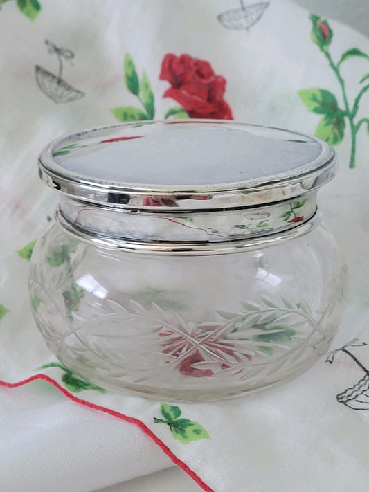 Antique Sterling Silver and Cut Glass Trinket/Powder Jar