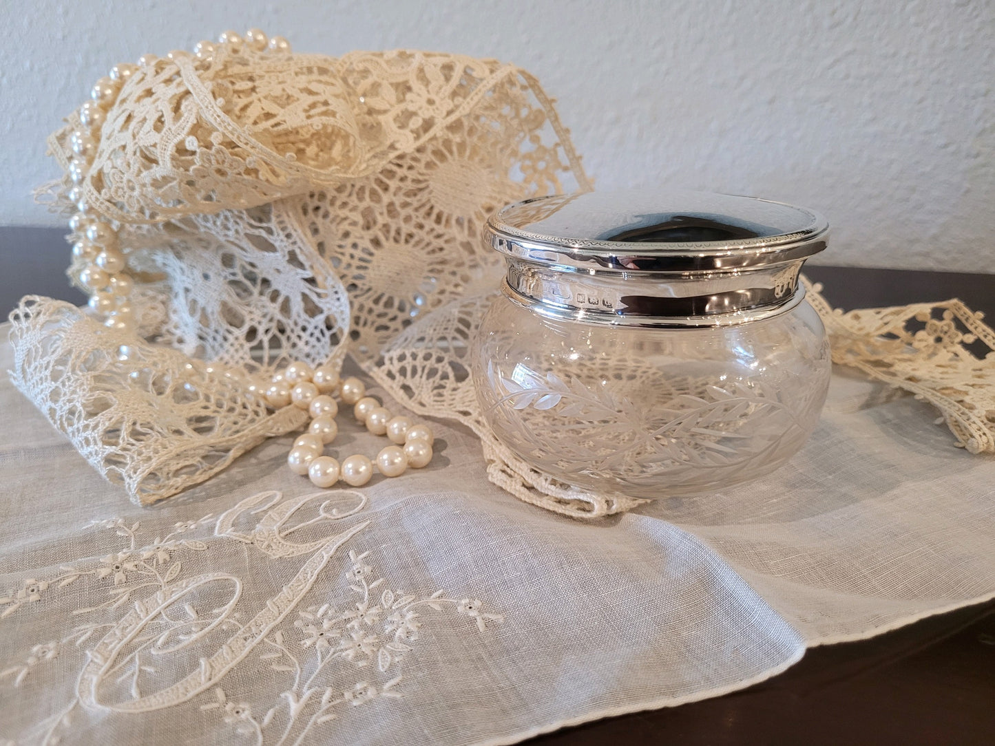 Antique Sterling Silver and Cut Glass Trinket/Powder Jar